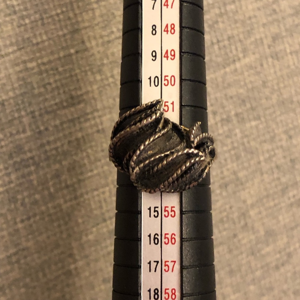 Vintage stamped sterling silver freeform oxidized leaf ribbon ring size 6.25 - Picture 10 of 12